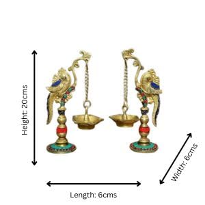 Brass Parrot Design Dipak Set of 2