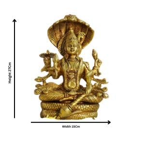 Brass Vishnu Seated on Sheshnag, Lord Vishnu, Vishnu God -Shri Hari Seated on Sheshnaag Brass Statue