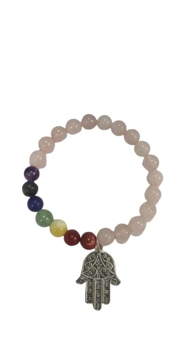 Rose Quartz 7 Chakra Bracelet with Charm