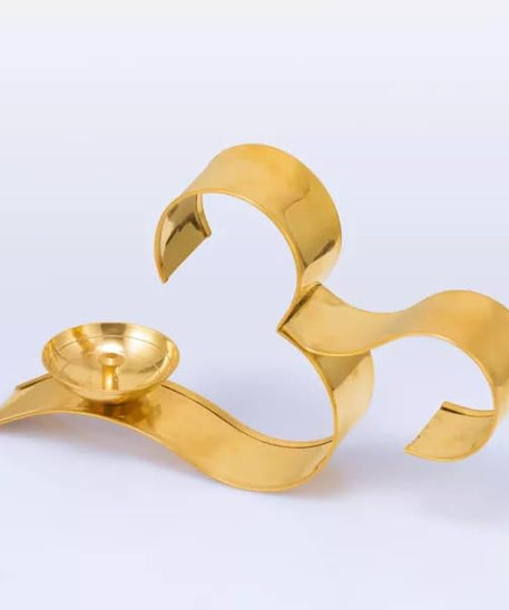 Om Stand Diya Brass Metal Om Symbol Oil Lamp