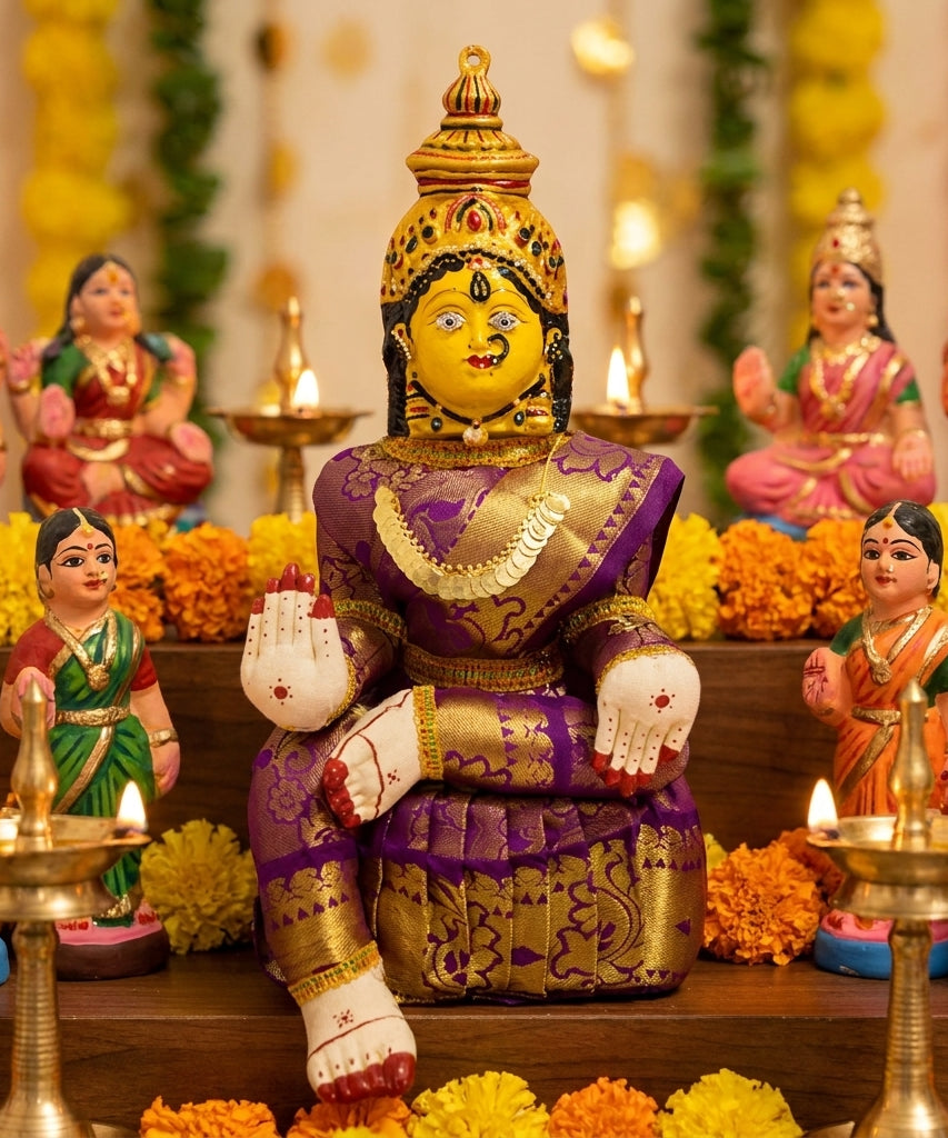 Varamahalakshmi Idol Gold and Voilet Saree