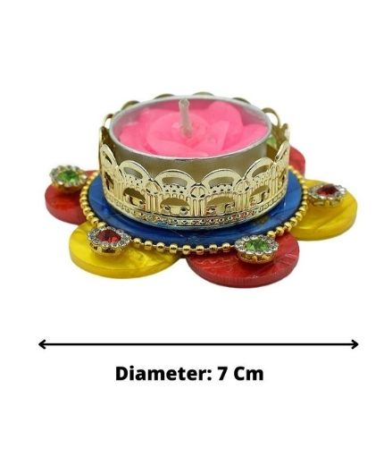 Stone Decoration Acrylic Rangoli with Tealight Candle Holder