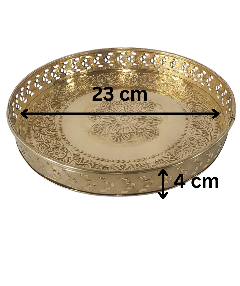 Floral Leafy Pattern And Jali Design Brass Pooja Thali For Home Use| 23 cm(265 g)