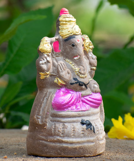 Eco Friendly Ganpati in Grey and Pink-6 inch