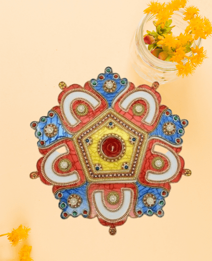 Kundan Stone Flower Design Acrylic Rangoli Set