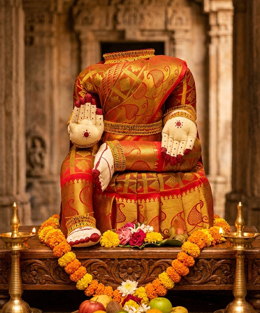 Varamahalakshmi Idol With Red And Gold Saree