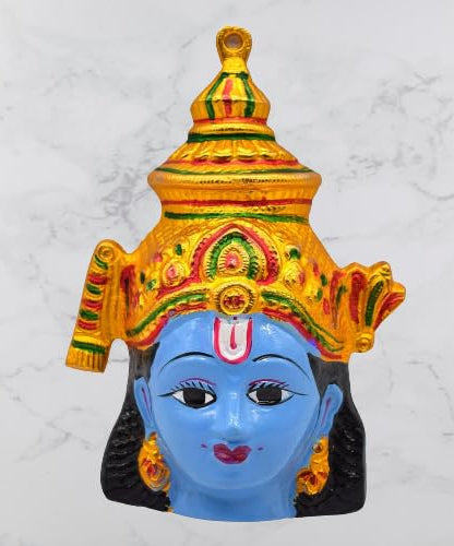 Metal Narayana Face Mask Idol (11 Inch Blue)
