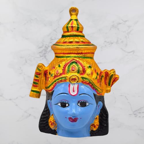 Metal Narayana Face Mask Idol (11 Inch Blue)