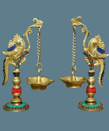 Brass Parrot Design Dipak Set of 2