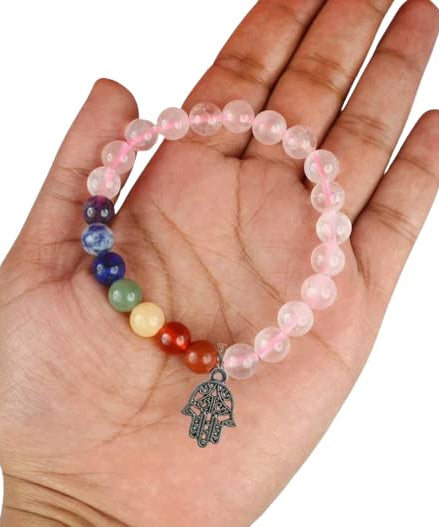 Rose Quartz 7 Chakra Bracelet with Charm