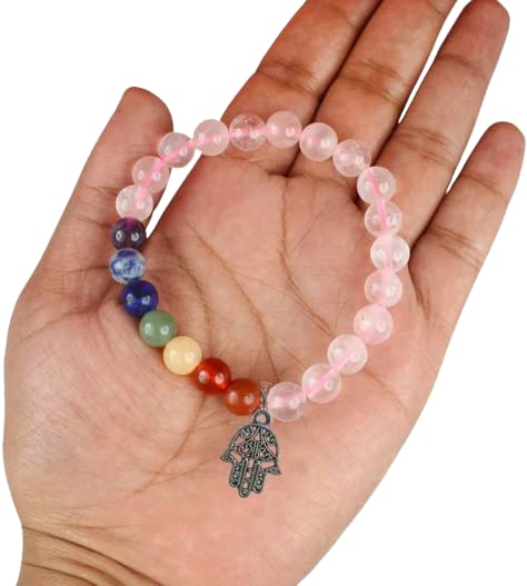 Rose Quartz 7 Chakra Bracelet with Charm