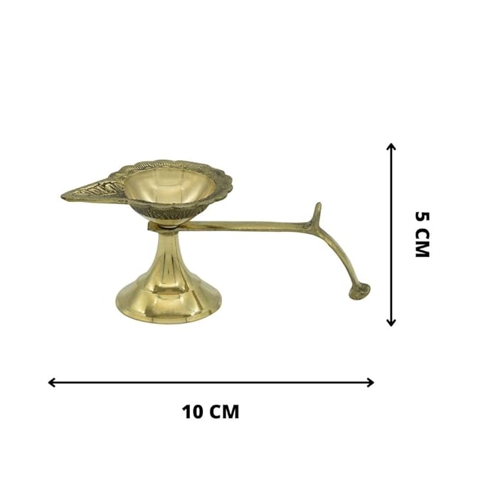 Brass Diya Ghee Lamp Puja Diya with Curved Handle