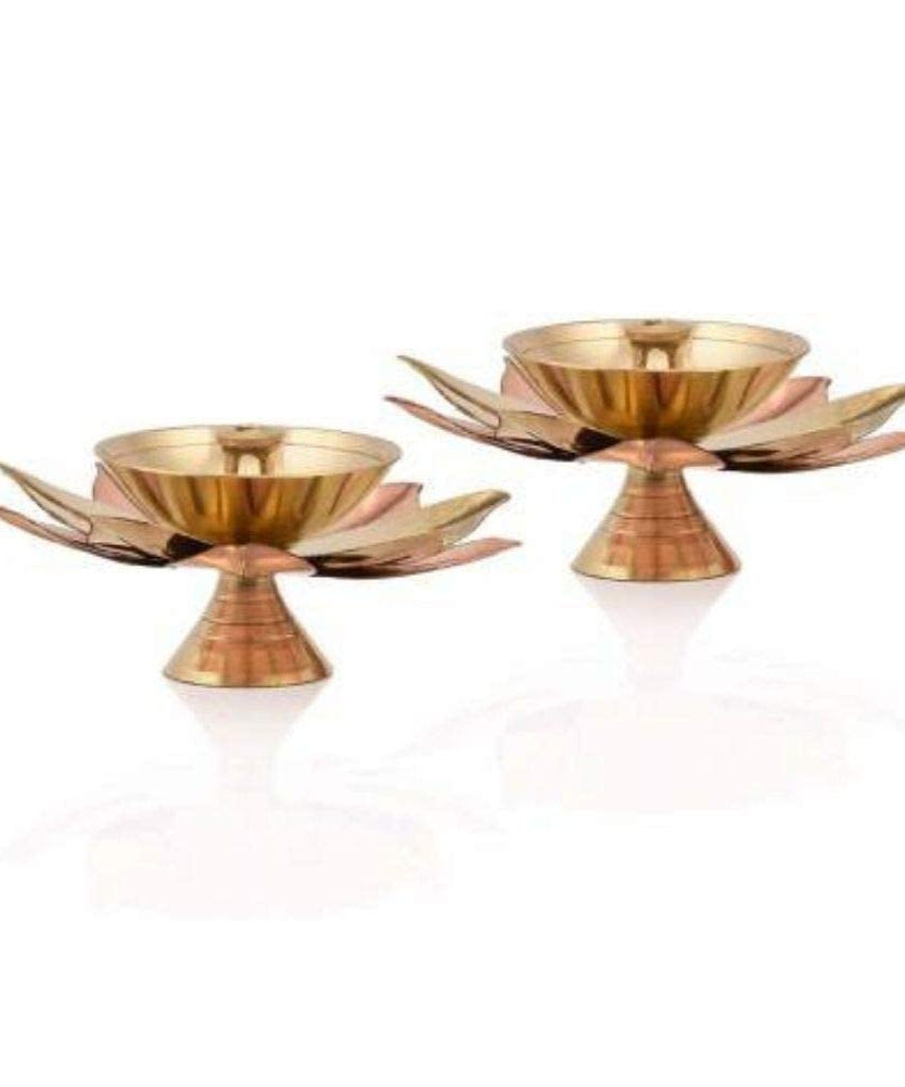 Brass Kamal Patti Akhand Diya for Puja Set of 2 pcs