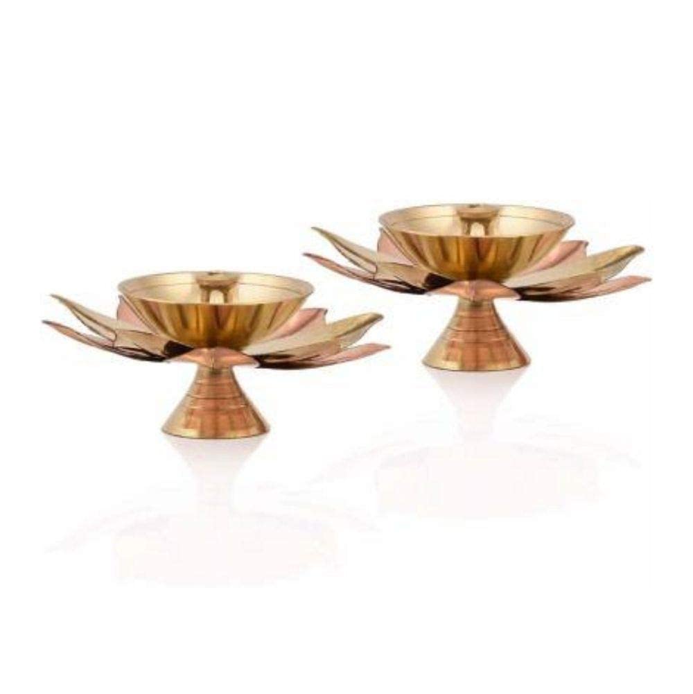 Brass Kamal Patti Akhand Diya for Puja Set of 2 pcs