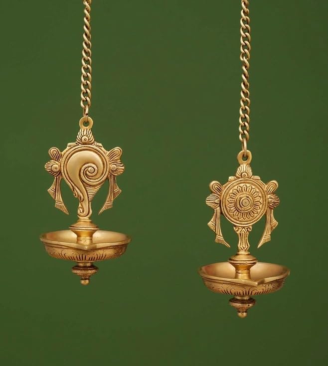 Shankh Chakra Diya | Wall Hanging Oil Lamp Diya, Vishnu Shankh N Chakra Hanging Diya