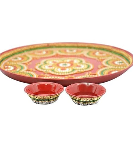 Beautiful Kundan Fancy Pooja Plate , Metal Colorful Pooja Aarti Thali Set.