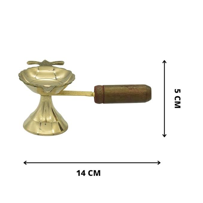 Brass Loban Burner Aarti Harathi Diya Stand with Wooden Handle for Pooja