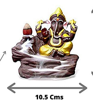 Decorative Ganesha Smoke Fountain Backflow Cone Incense Holder with Free 10 Back Flow Incense Cones (10.5 Cm X 8.2 Cm X 10.5 Cm). (Yellow)
