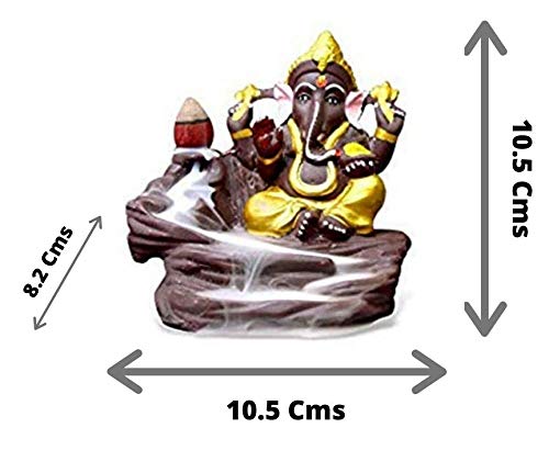 Decorative Ganesha Smoke Fountain Backflow Cone Incense Holder with Free 10 Back Flow Incense Cones (10.5 Cm X 8.2 Cm X 10.5 Cm). (Yellow)