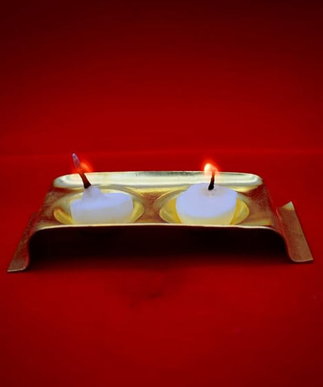 Brass Rectangular Ghee Diya Holder- Small