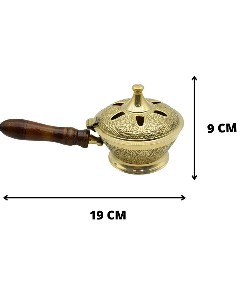 Aarti Sambrani Stand &amp; Loban Dhoop Burner Brass with Wooden Holder.