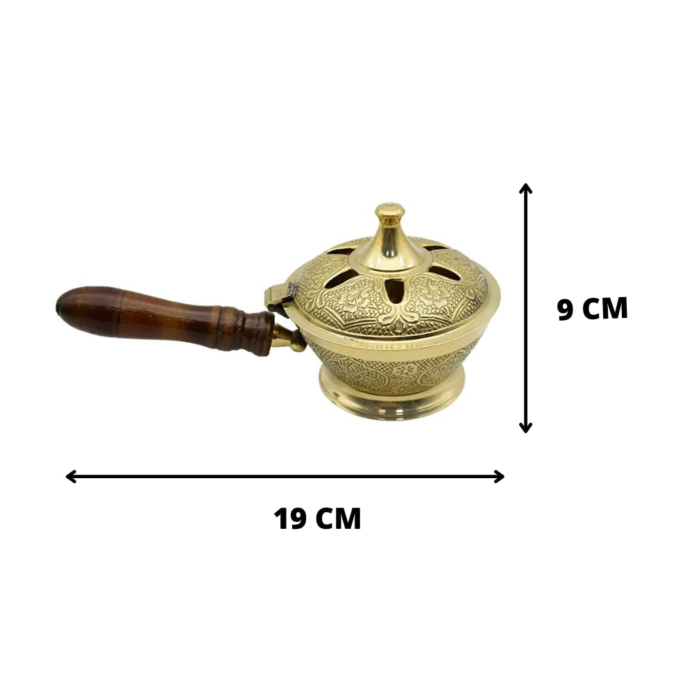 Aarti Sambrani Stand &amp; Loban Dhoop Burner Brass with Wooden Holder.
