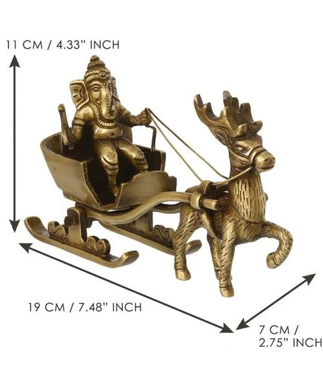 Brass Lord Ganesha Savari Antique Showpiece,Ganesh Riding Reindeer Santa.