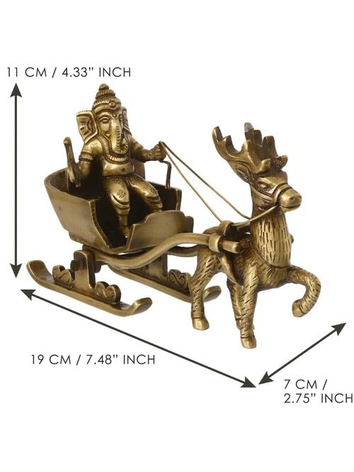 Brass Lord Ganesha Savari Antique Showpiece,Ganesh Riding Reindeer Santa.