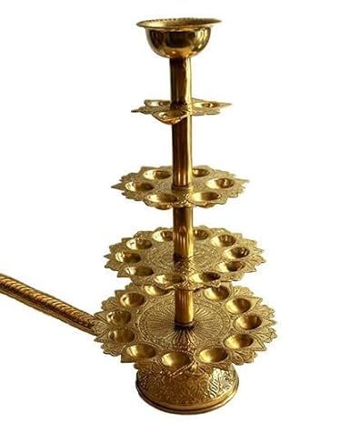 Big Ganga Aarti Diya Brass Hand Held 5 Tier Pooja 31 Diyas Lamp for Arati