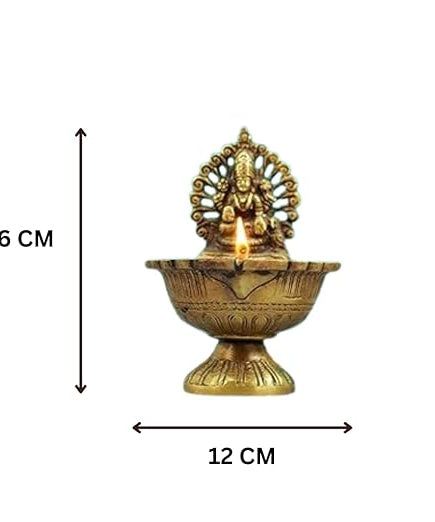 Brass Pooja Diya With Lakshmi Ganesha Idol