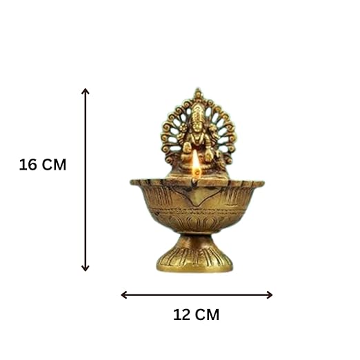 Brass Pooja Diya With Lakshmi Ganesha Idol
