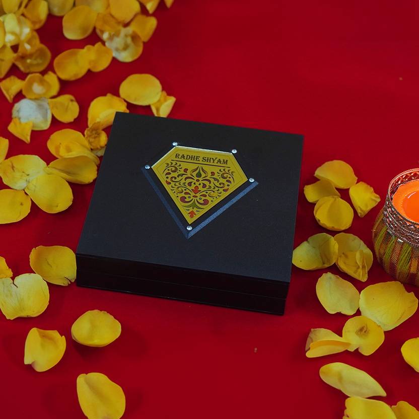 Radha Krishna with Shubh Labh Charan Paduka for Pooja Room, Return Pooja Gift Box Set