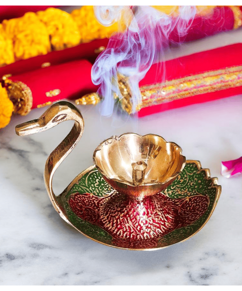 Brass Diya Lamp Kuber Deepak With Swan Design