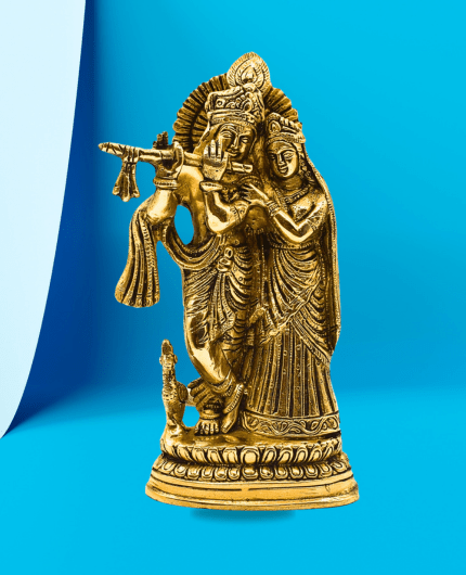 Radha Krishna Gold Antique Finish Idol Statue