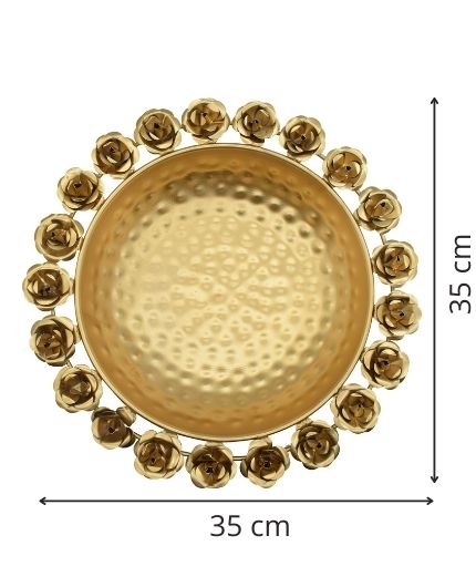 Metal Rose Design Urli Bowl for Pooja Decor