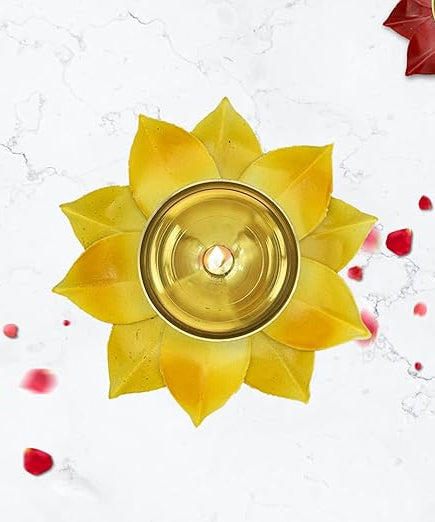 Brass Lotus Flower Diya Lamp In Yellow