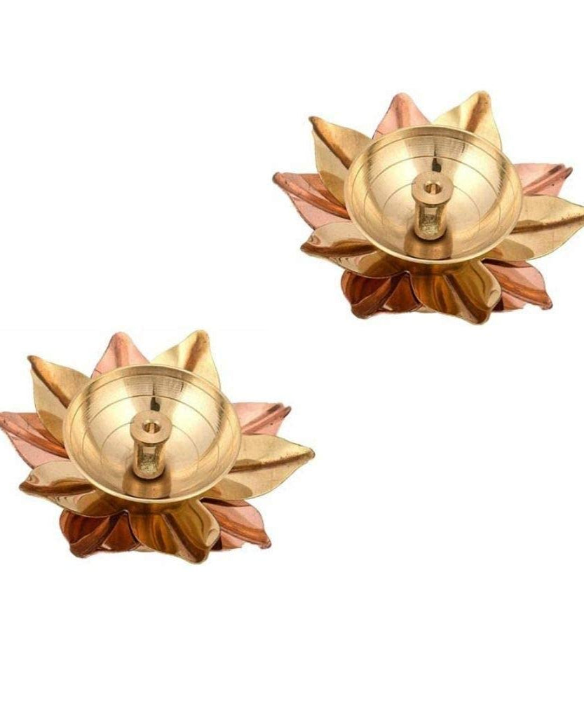 Brass Kamal Patti Akhand Diya for Puja Set of 2 pcs