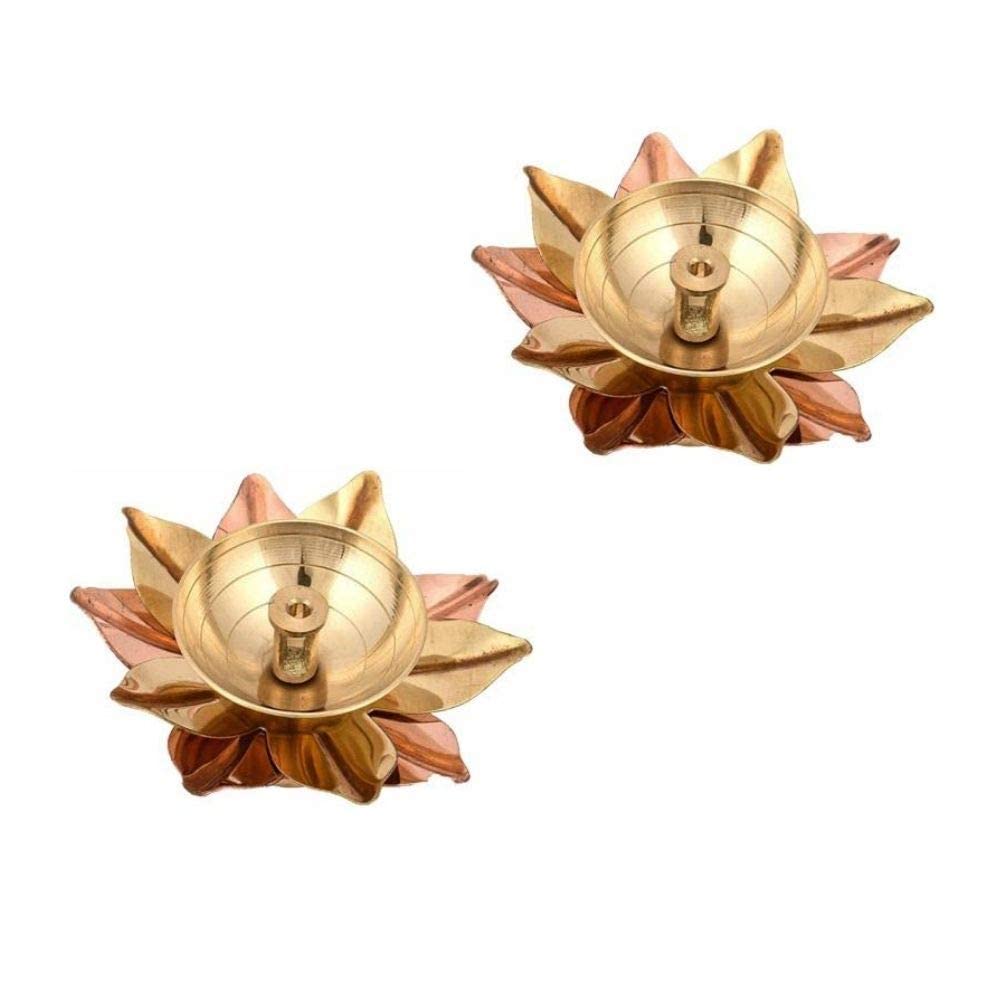 Brass Kamal Patti Akhand Diya for Puja Set of 2 pcs