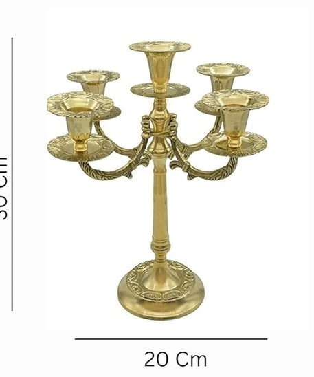 Brass Mughal Design Candle Stand- 5 Holders