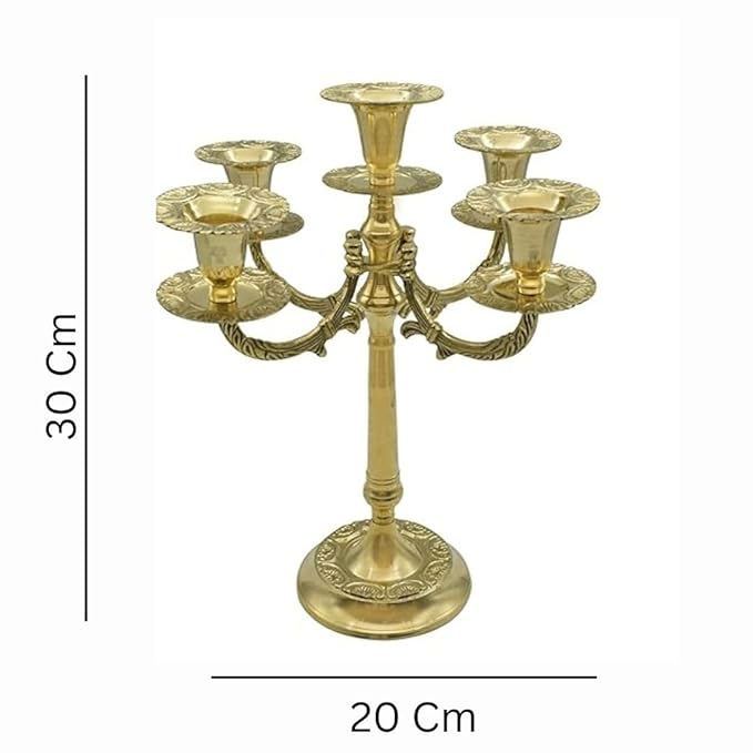 Brass Mughal Design Candle Stand- 5 Holders