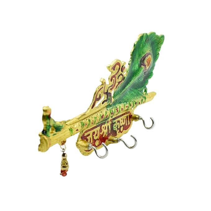 Krishna's Flute and Peacock Quills Key Wall Holder for Home Decor
