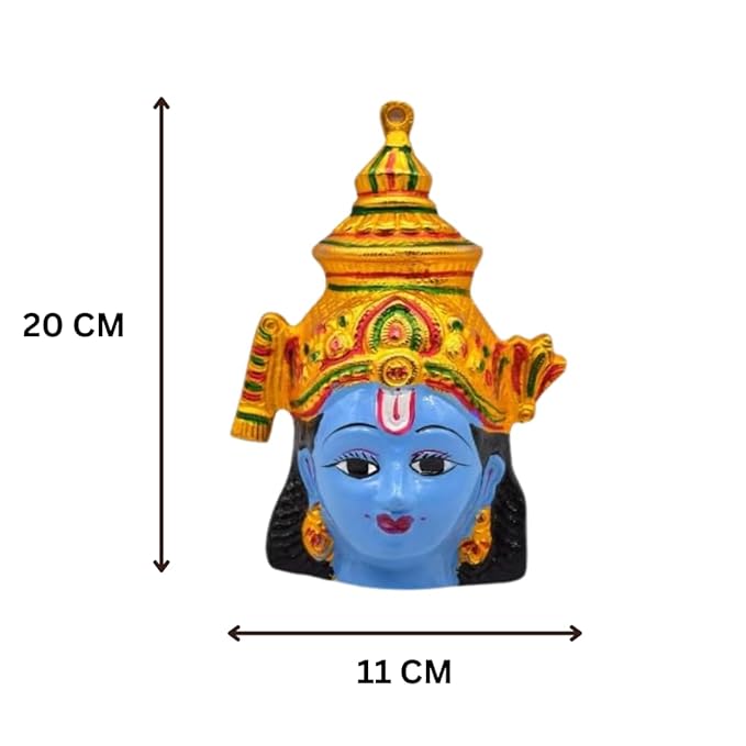 Metal Narayana Face Mask Idol (11 Inch Blue)