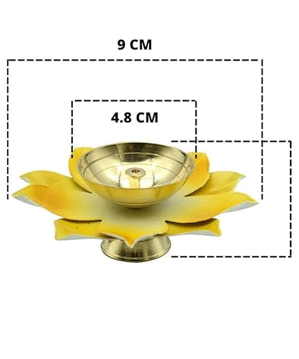 Brass Lotus Flower Diya Lamp In Yellow
