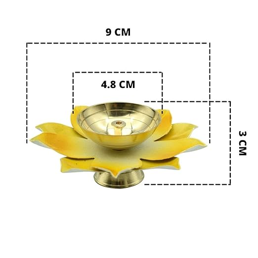 Brass Lotus Flower Diya Lamp In Yellow