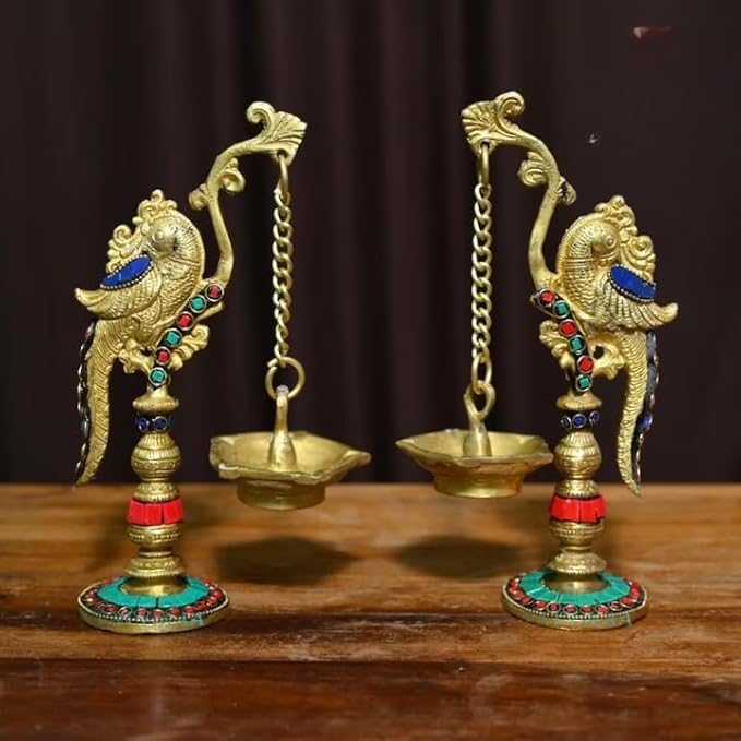 Brass Parrot Design Dipak Set of 2