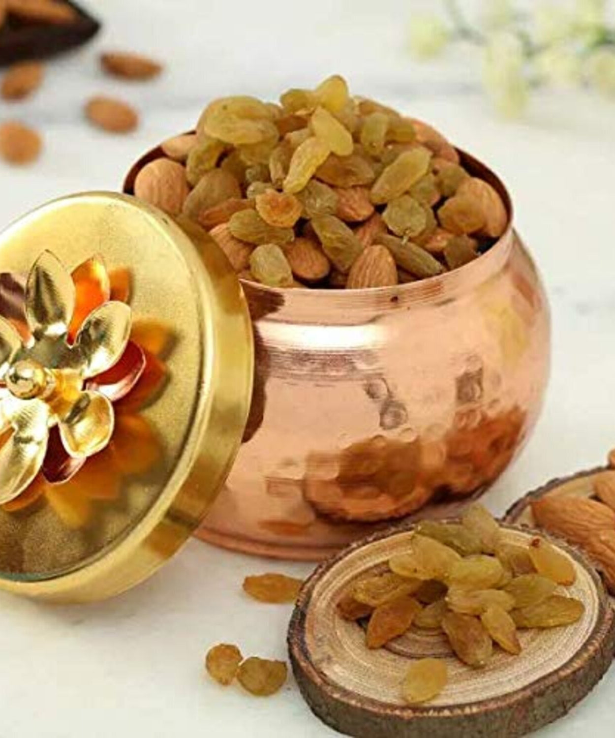 Copper Finish Metal Traditional Decorative Bowl for Festivals (Copper Brown)