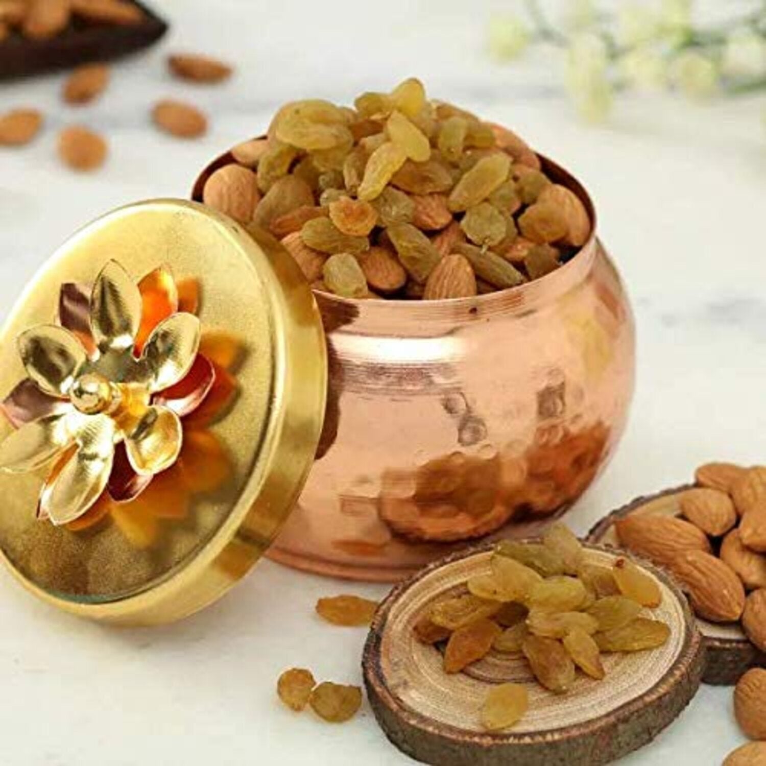 Copper Finish Metal Traditional Decorative Bowl for Festivals (Copper Brown)