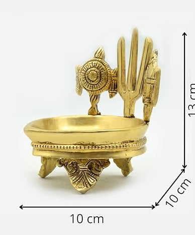 Shankh Chakra Namah Brass Diya for Pooja Room Length 10 Cms, Width: 10 Cms, Height: 13 Cms