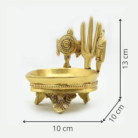 Shankh Chakra Namah Brass Diya for Pooja Room Length 10 Cms, Width: 10 Cms, Height: 13 Cms