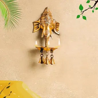 Ganesh Wall Hanging Three Diya Oil Lamp
